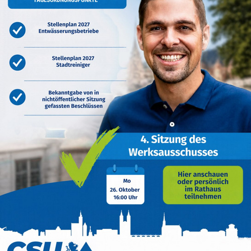 📢 4. Sitzung des Werksausschusses📅 Montag, 26.10.2026 🕓 Beginn: 16:00 UhrWesentliche öffentliche... 📢 4. Sitzung des Werksausschusses📅 Montag, 26.10.2026 🕓 Beginn: 16:00 UhrWesentliche öffentliche...